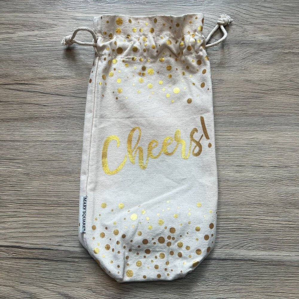 Mary Square  "Cheers"   Wine bottle  Beige & Gold Canvas Gift bag